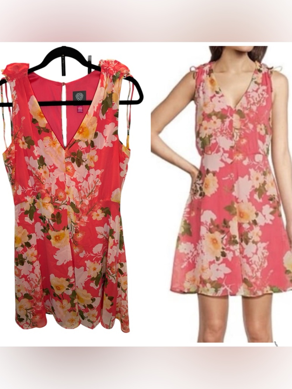 Vince Camuto Dress Women’s 8 Coral Floral V-Neck Mini Bridal LIKE NEW!